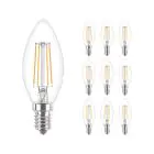 Confezione Multipack 10x Philips Corepro LED Candela E14 Filamento Chiara 4.3W 470lm - 827 Bianco Molto Caldo | Sostitutiva 40W